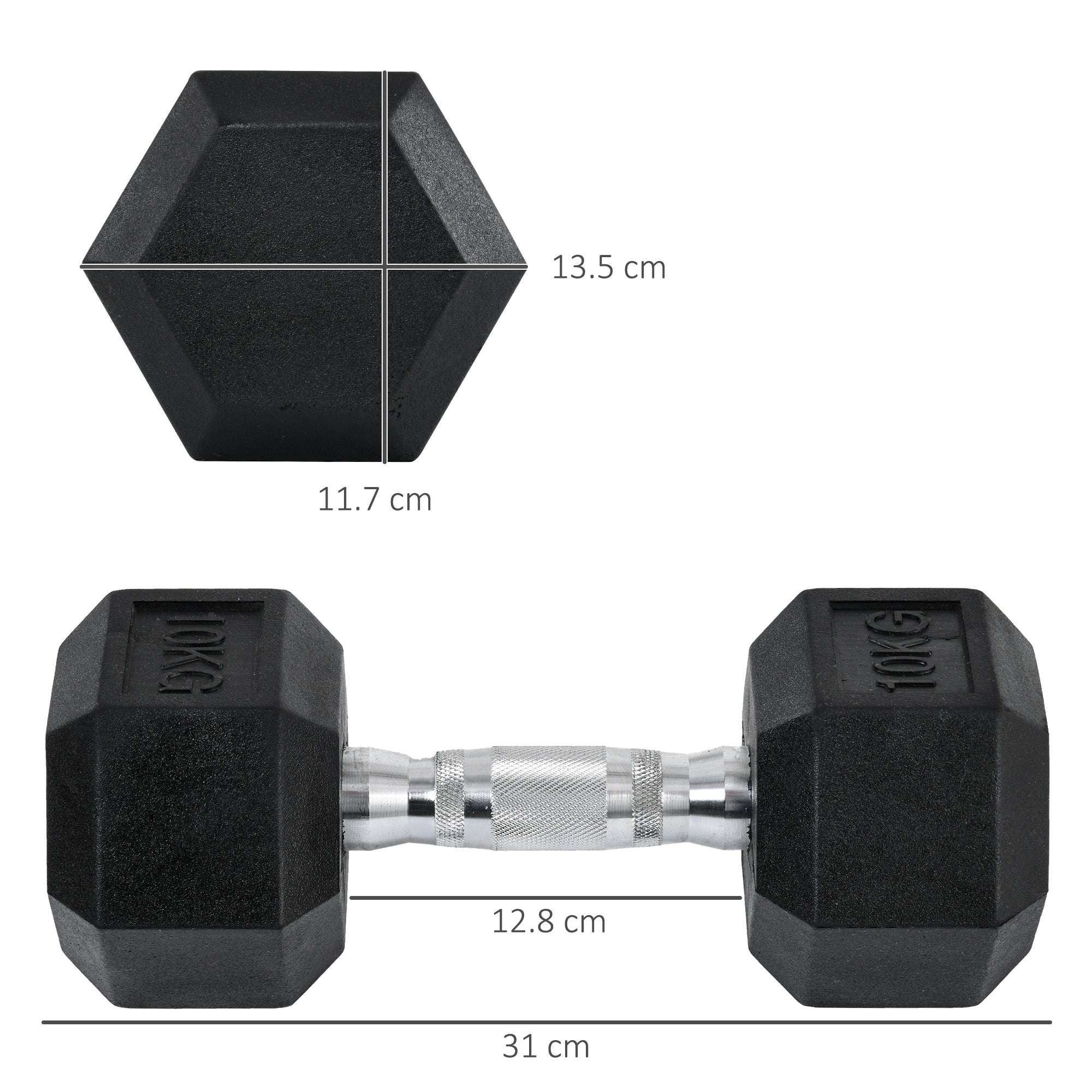 2x10kg Hex Dumbbells Set Rubber Dumbbells Weight Lifting Equipment Fitness Home Gym